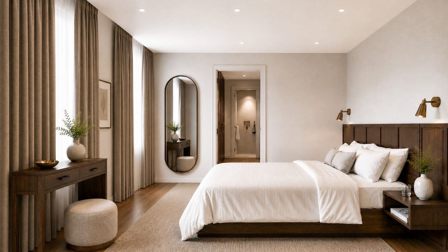 Hotellrom til overnattingsgjester, med garderobe og bad. Bygg C.
